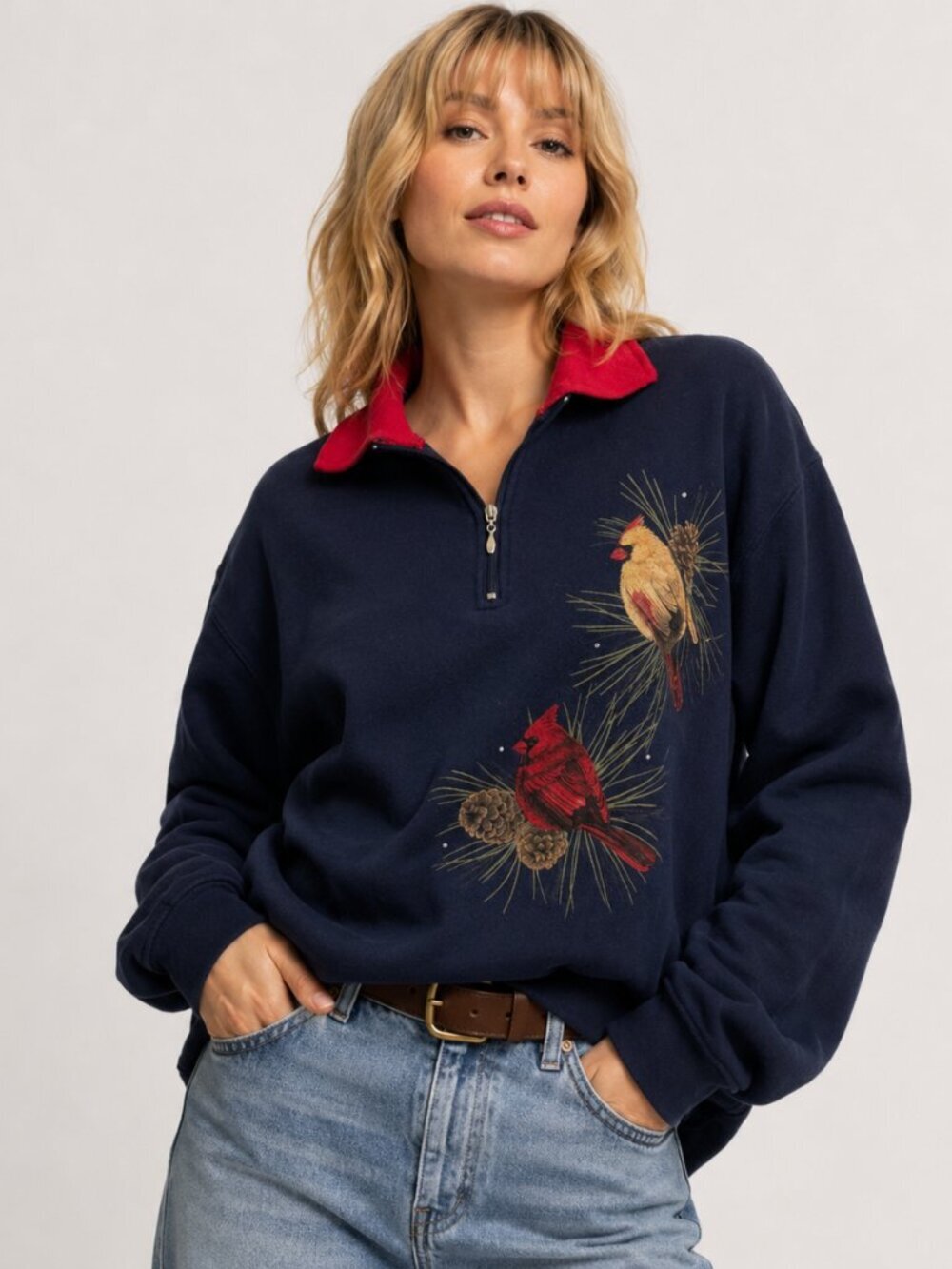Vintage 90s Cardinal Zip Collared Sweatshirt JERZEEZ Blue Medium